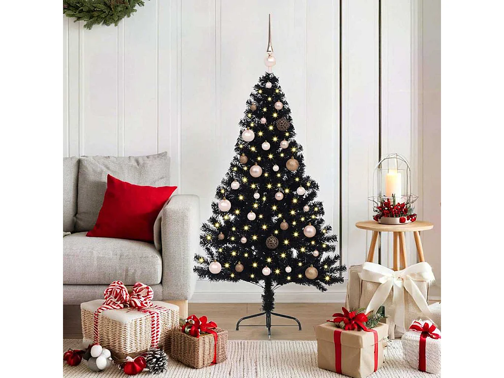 Albero di Natale artificiale preilluminato nero 150 cm in PVC