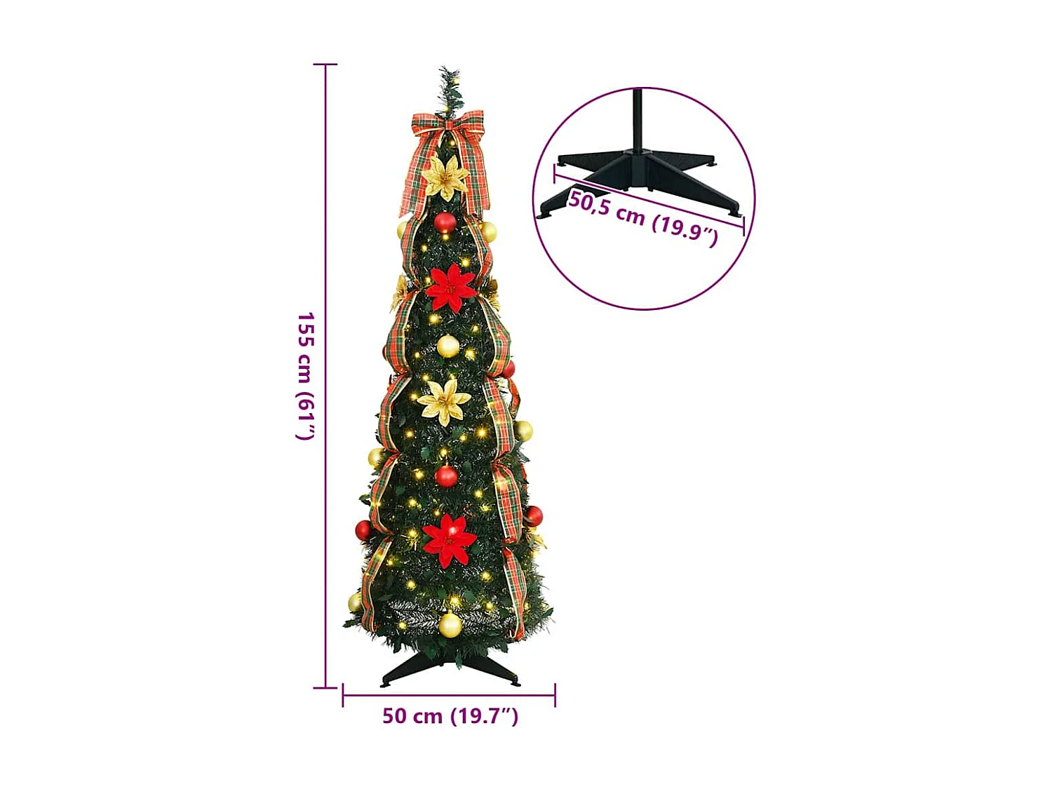 Albero di Natale artificiale con 100 LED Verde 150 cm PVC