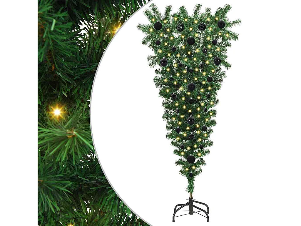 Albero di Natale artificiale capovolto preilluminato con set di palline