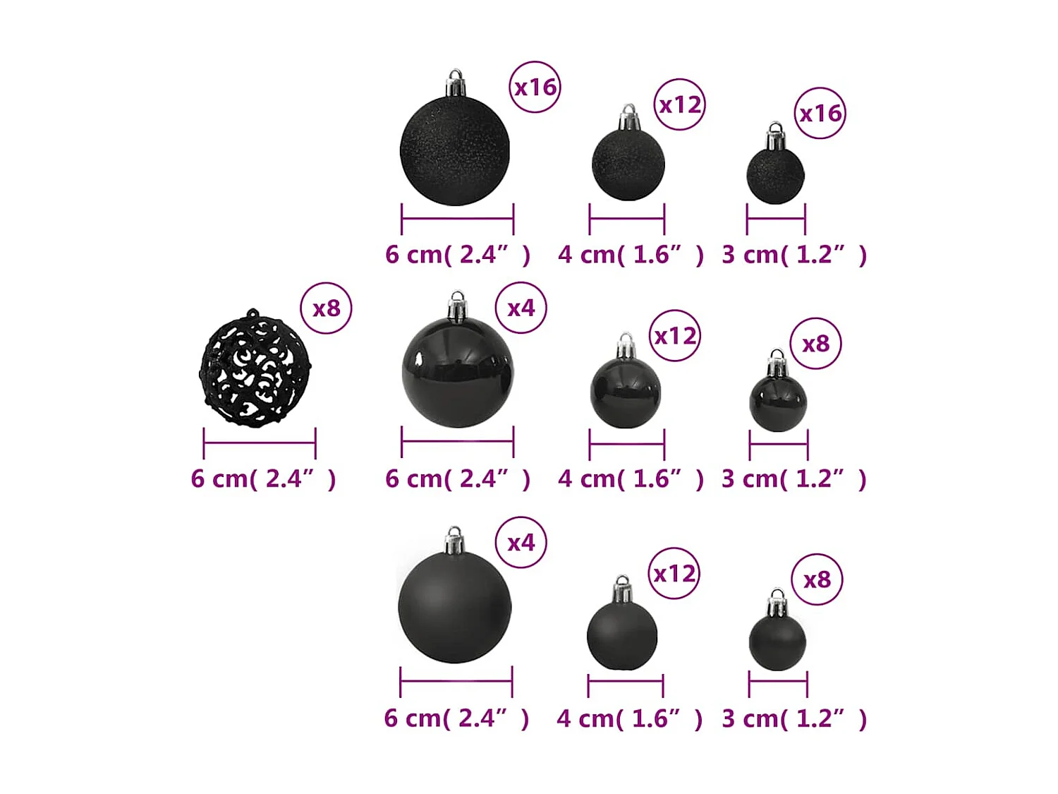 Ensemble de boules de Noël 100 pcs Noir