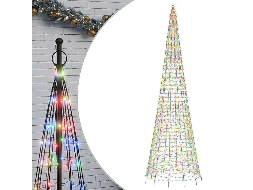 Sapin de Noël à LED sur mât de drapeau 1534 LED coloré 500 cm