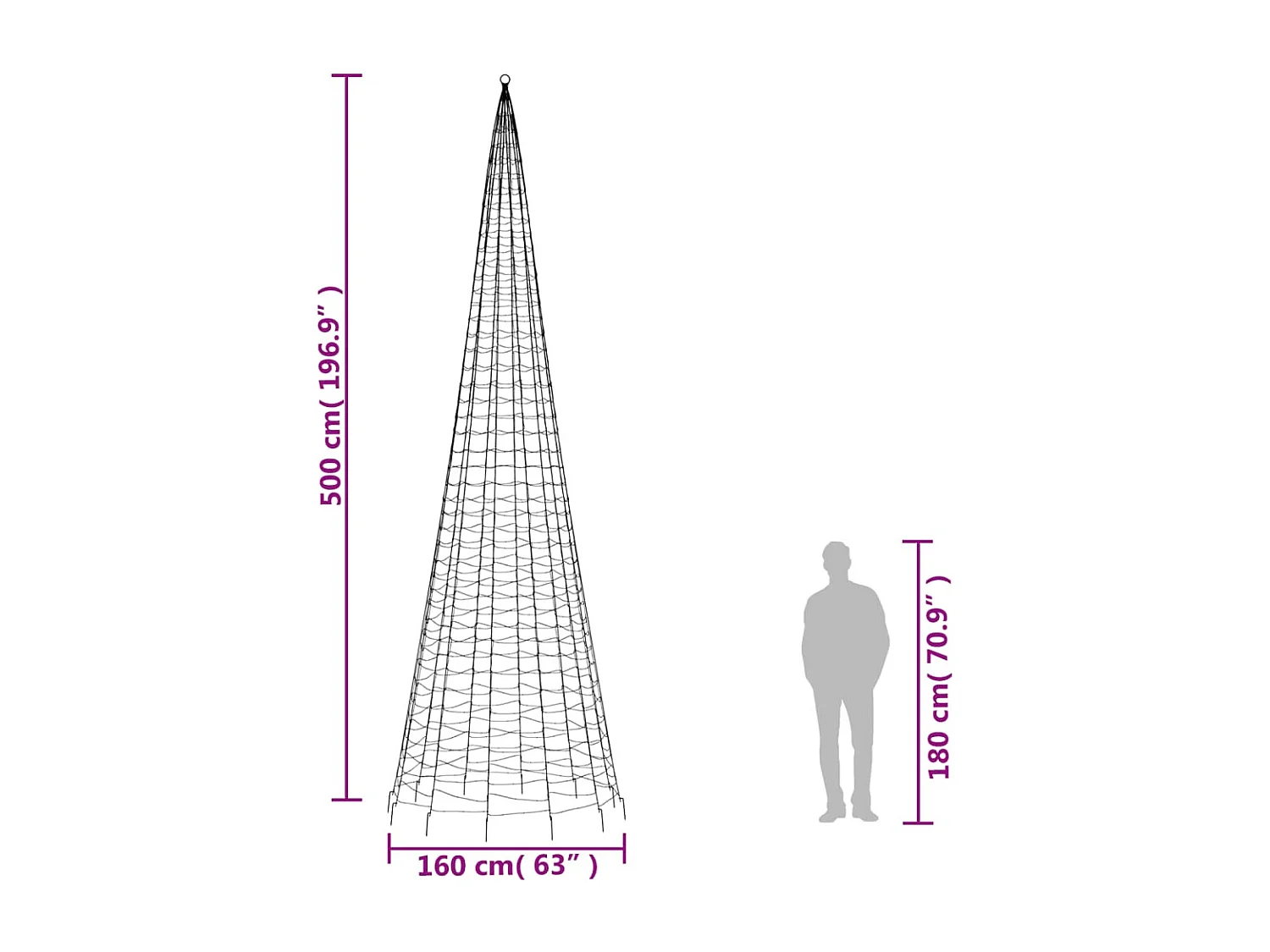 Sapin de Noël à LED sur mât de drapeau 1534 LED coloré 500 cm