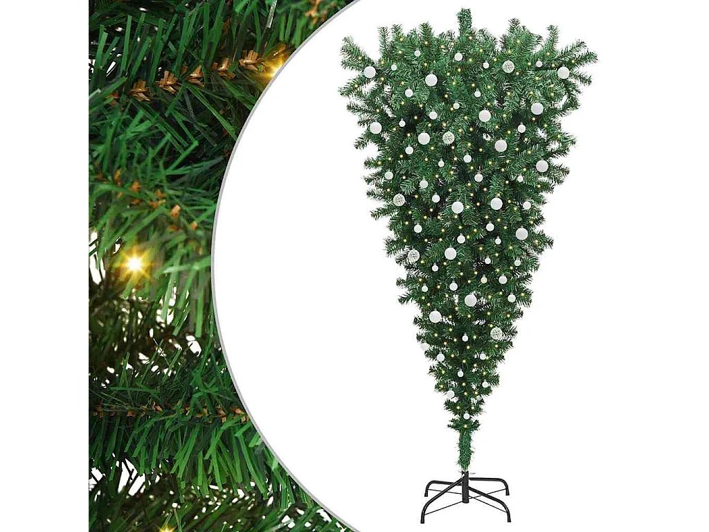 Sapin de Noël artificiel pré-éclairé à l'envers avec ensemble de boules