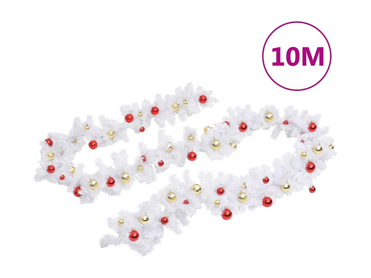 Kerstkrans versierd met ballen Wit 10 m