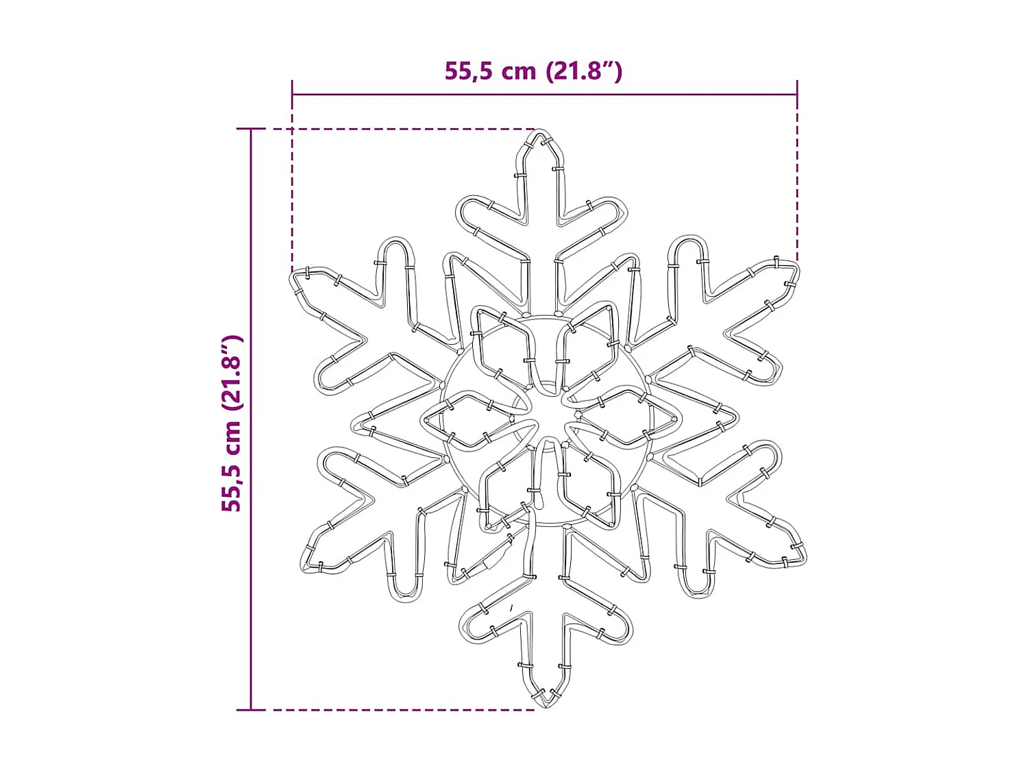 Flocon de Noël avec 156 LED Bleu 55.5 x 55.5 x 0.75cm PVC
