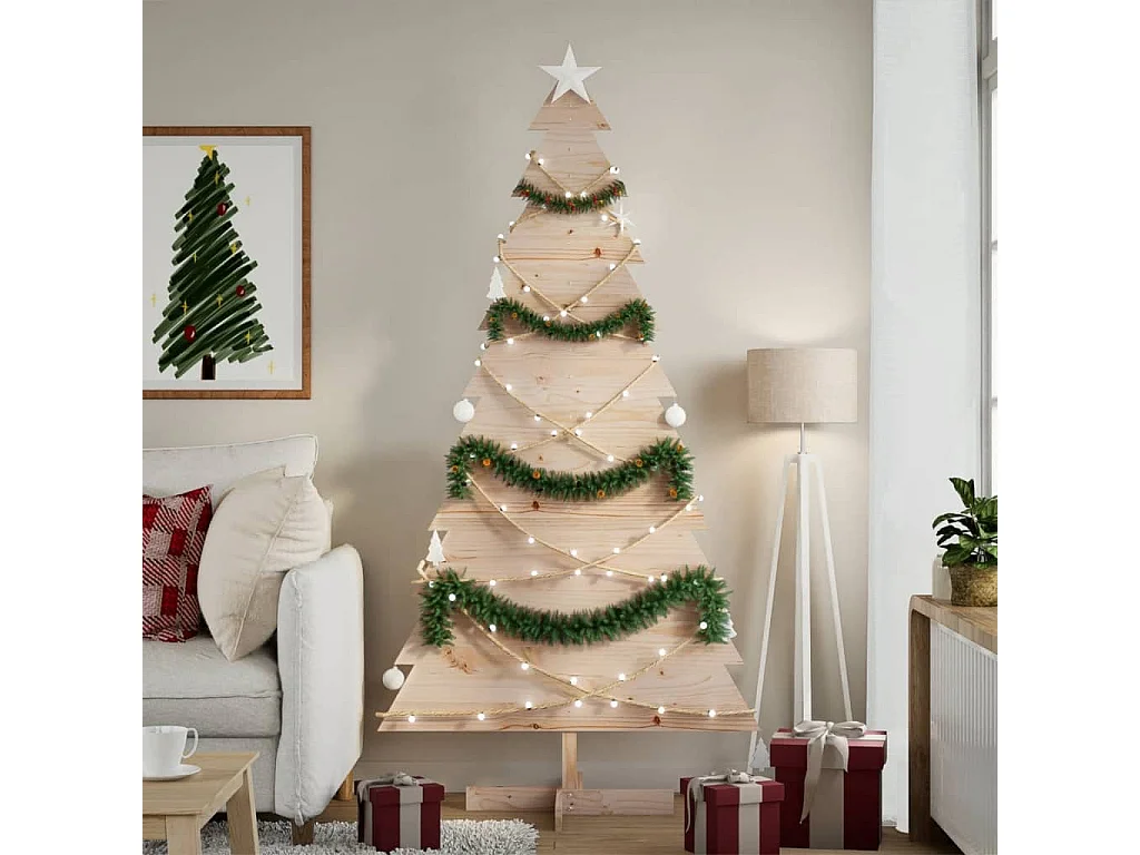 Albero di Natale in legno per decorazione 180 cm in legno massello di pino