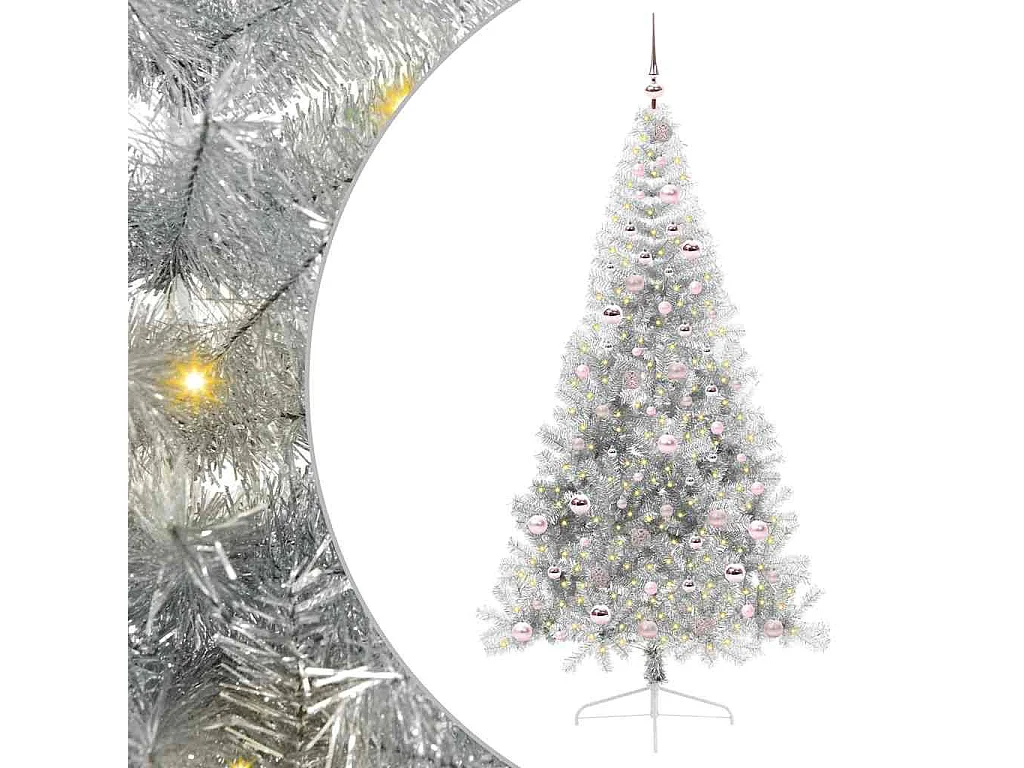 Sapin de Noël artificiel pré-éclairé Argent 210 cm PET