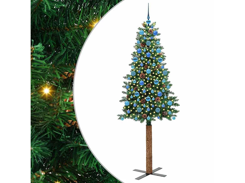 Sapin de Noël mince Vert 210 cm PVC et bois de pin massif