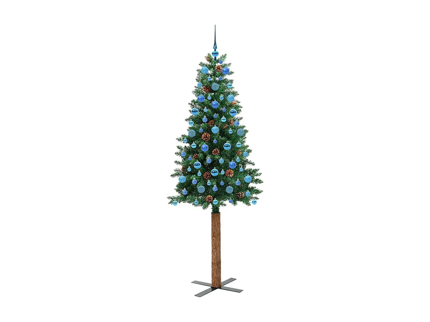 Sapin de Noël mince Vert 210 cm PVC et bois de pin massif