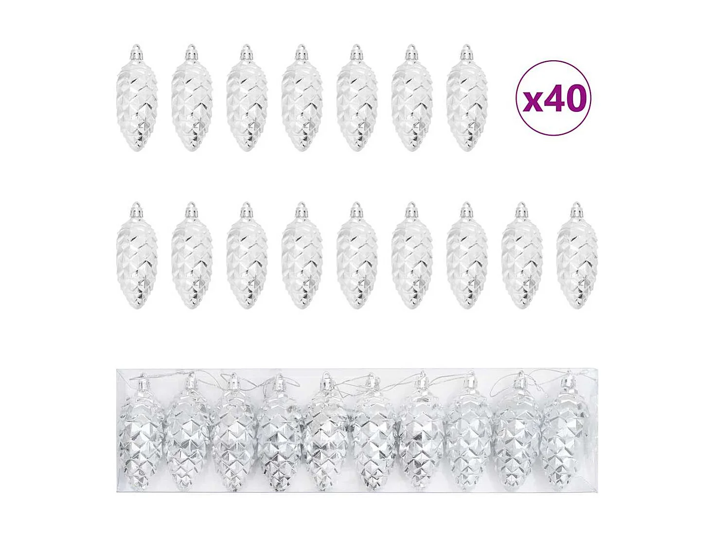 Boule de Pomme de Pin de Noël 40 pcs Argent