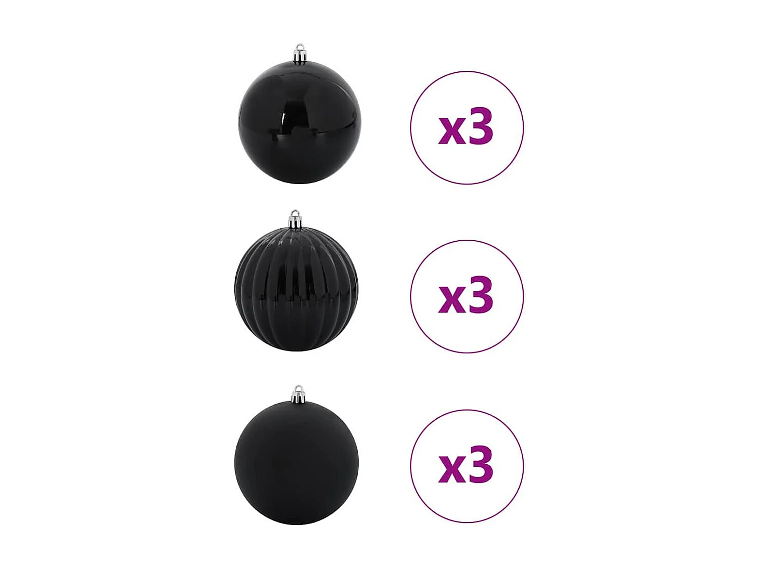 Ensemble de Boules de Noël 9 pcs Noir