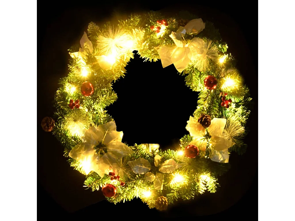 Corona di Natale con luci LED verde 60 cm PVC