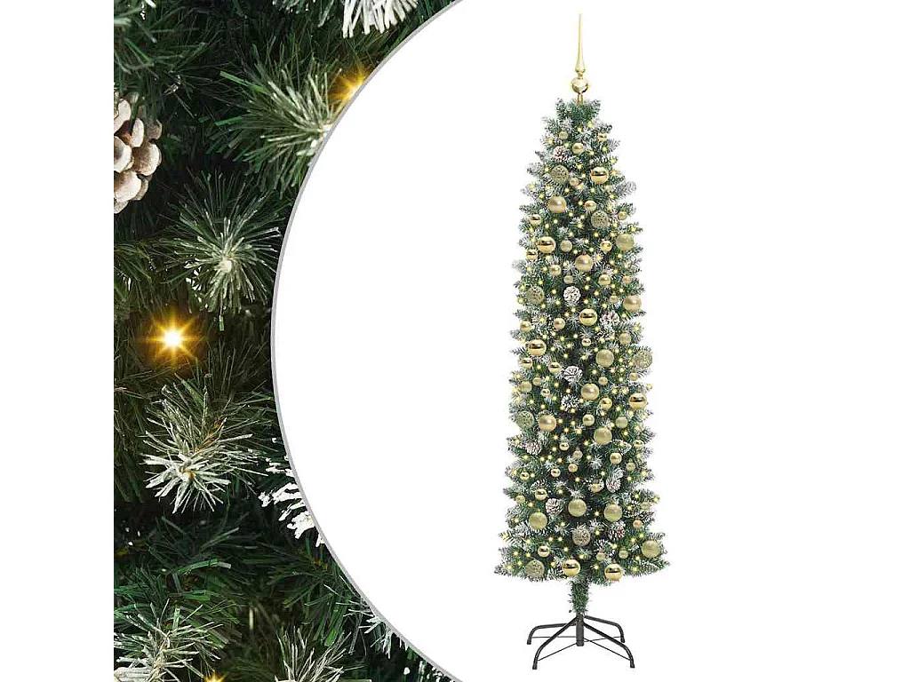 Arbre de Noël artificiel slim avec 300 LED Vert et blanc 180 cm