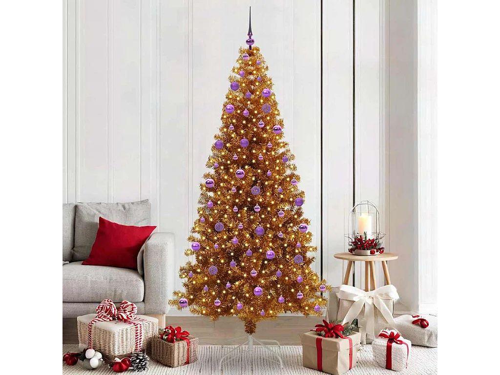 Weihnachtsbaum mit 300 LEDs mit Ständer Gold 210 cm PET
