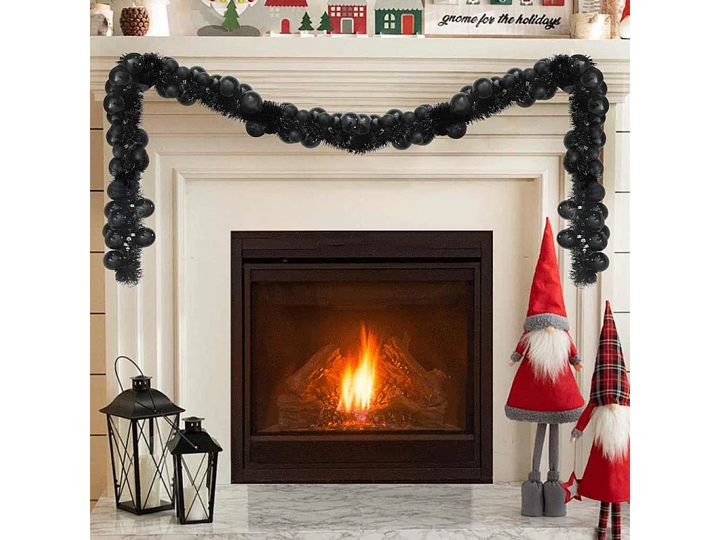 Guirlande de Boules de Noël Noir 186 cm Polystyrène