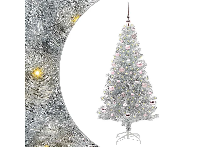 Sapin de Noël avec 150 LED avec support Argent 150 cm PET