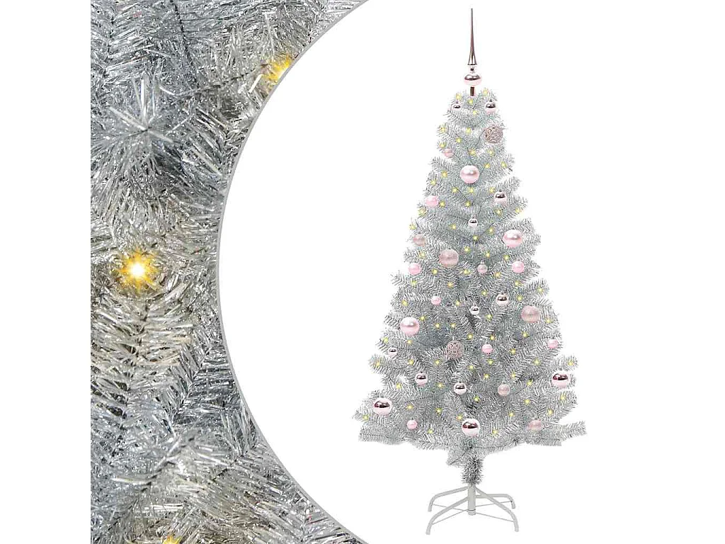 Sapin de Noël avec 150 LED avec support Argent 150 cm PET