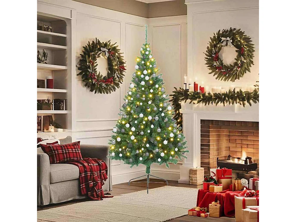 Voorverlichte kunstkerstboom groen 180cm PVC