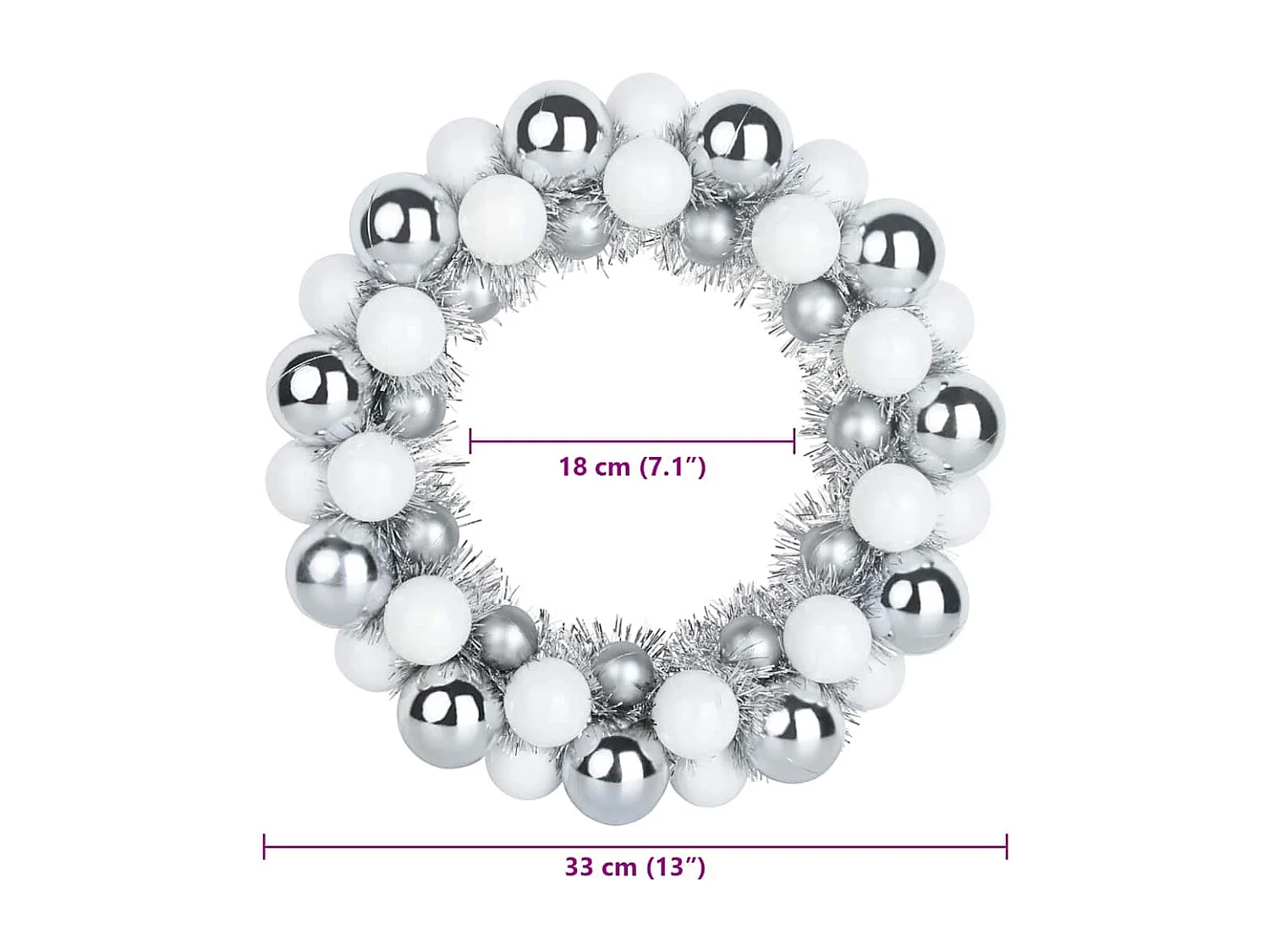 Couronnes de Boules de Noël 2 pcs Blanc et Argent