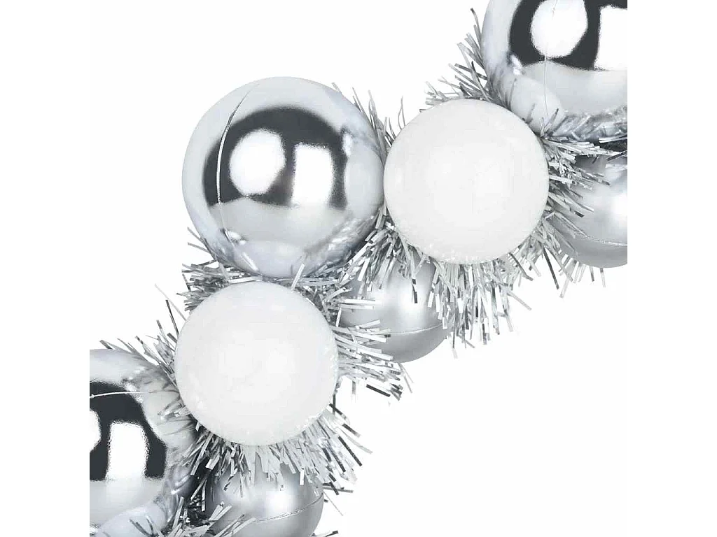 Couronnes de Boules de Noël 2 pcs Blanc et Argent