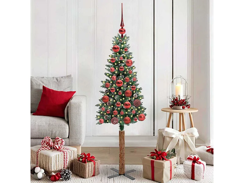 Albero di Natale sottile con 150 LED Verde e bianco 150 cm