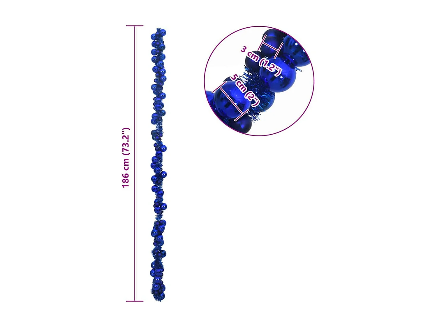 Guirlande de Boules de Noël Bleu 186 cm Polystyrène