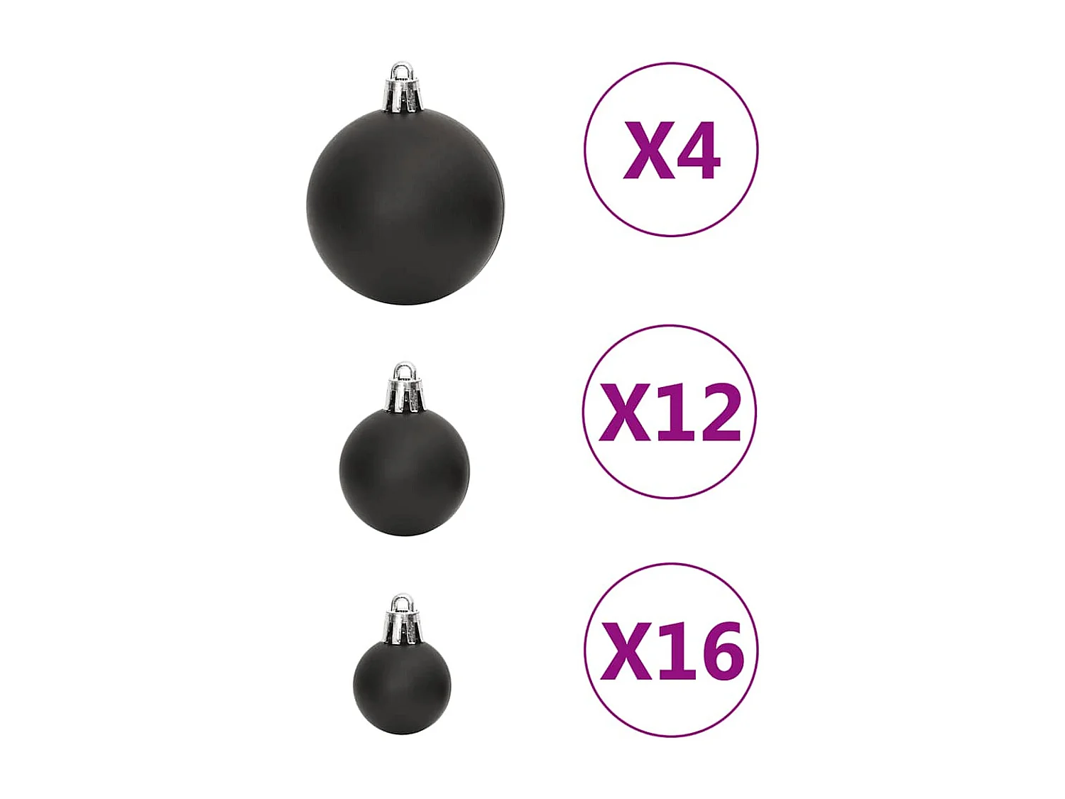 Ensemble de boules de Noël 111 pièces noir polystyrène