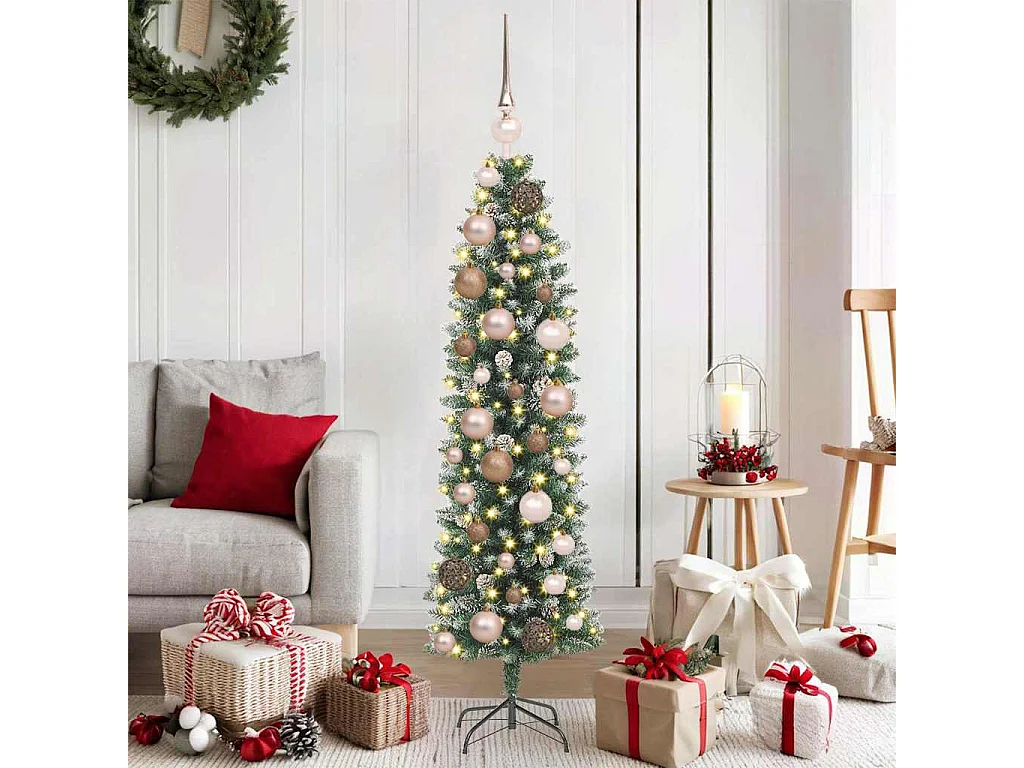 Schlanker künstlicher Weihnachtsbaum mit 150 LEDs Grün 120 cm