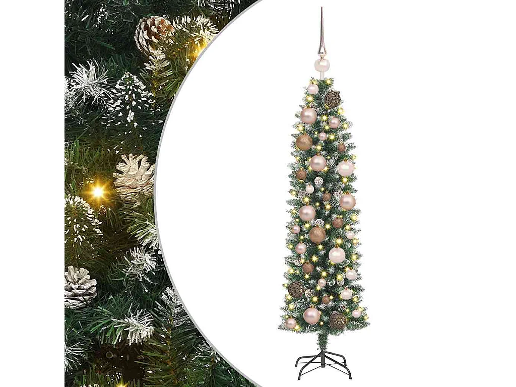 Schlanker künstlicher Weihnachtsbaum mit 150 LEDs Grün 120 cm