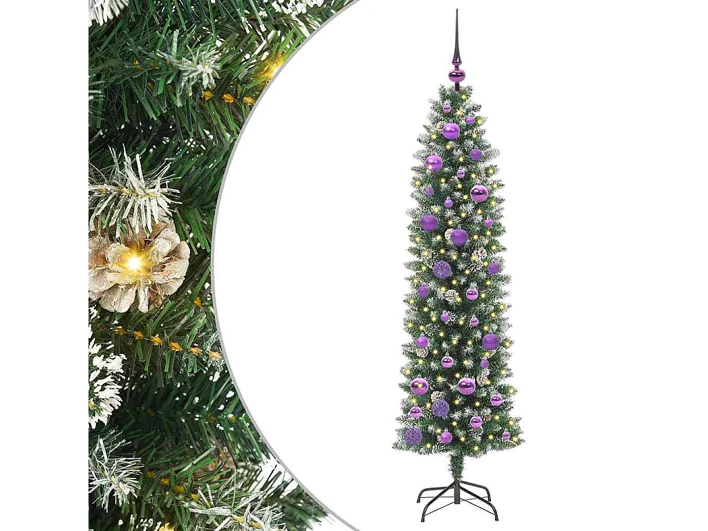 Slanke kunstkerstboom met 150 LED's Groen en wit 150 cm