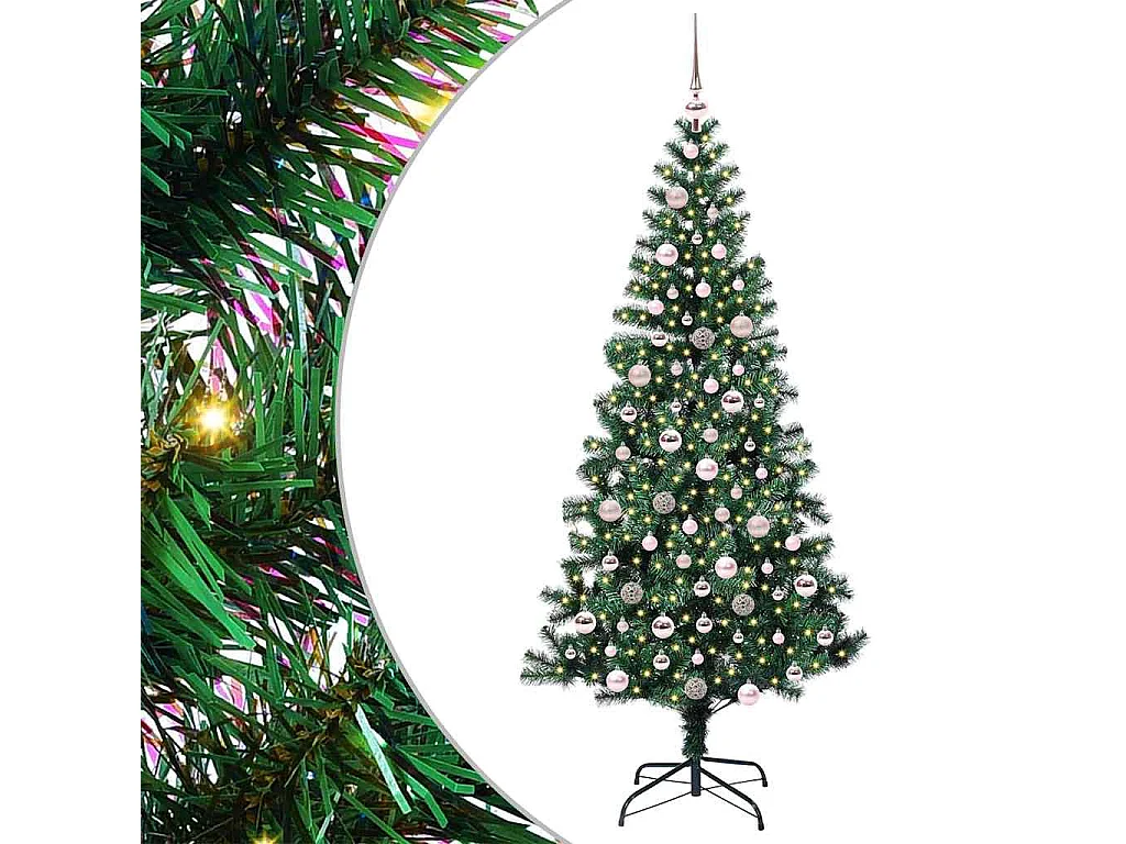 Voorverlichte kunstkerstboom groen 210 cm PVC en metaal