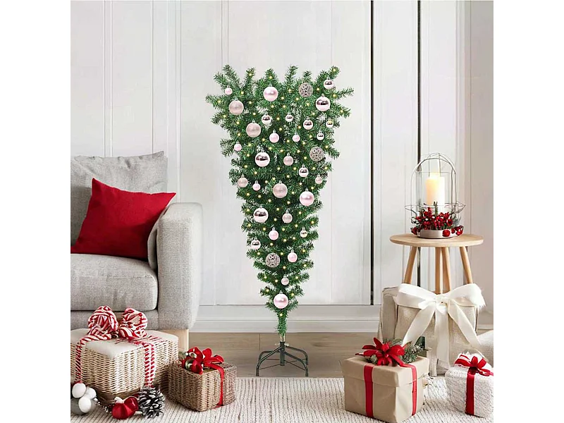 Arbre de Noël artificiel pré-éclairé à l'envers avec ensemble de boules