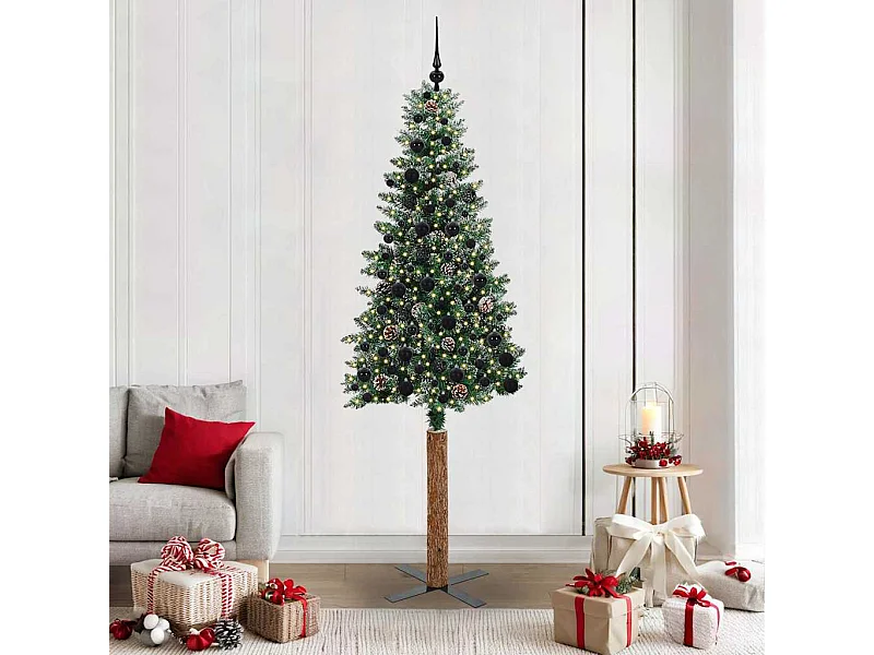 Albero di Natale sottile con 300 LED verde e bianco 210 cm