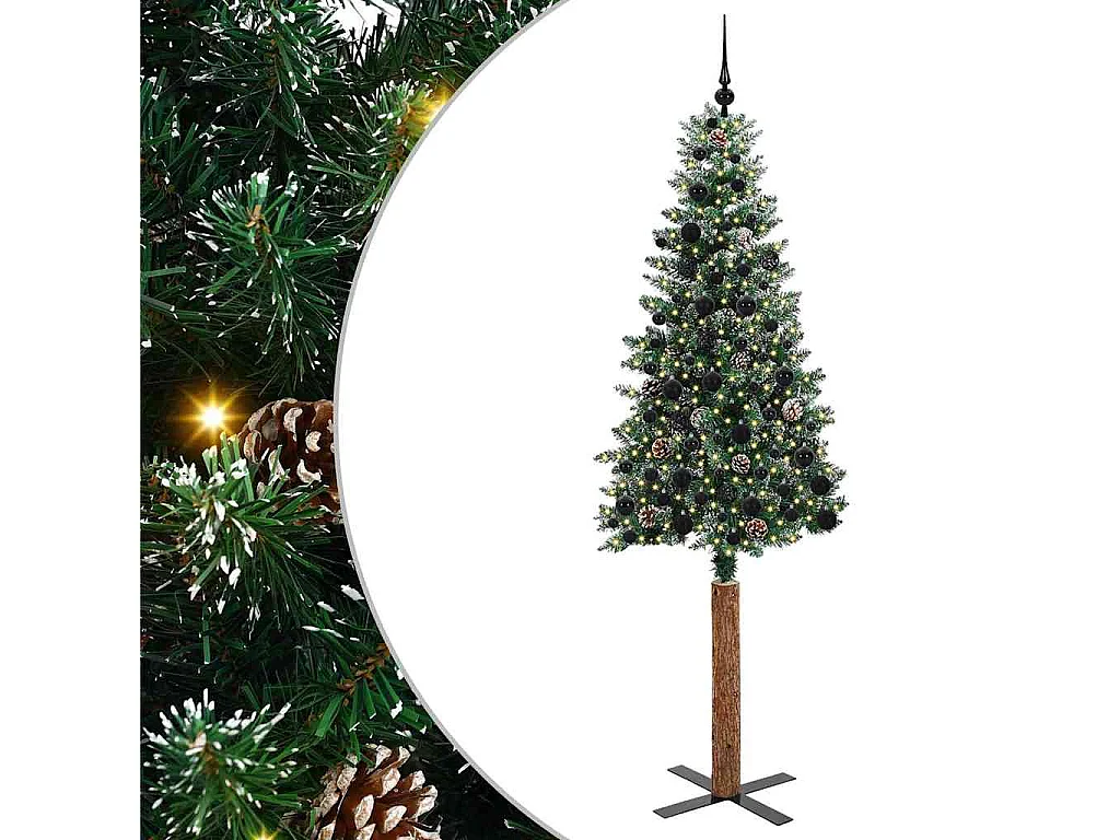 Albero di Natale sottile con 300 LED verde e bianco 210 cm