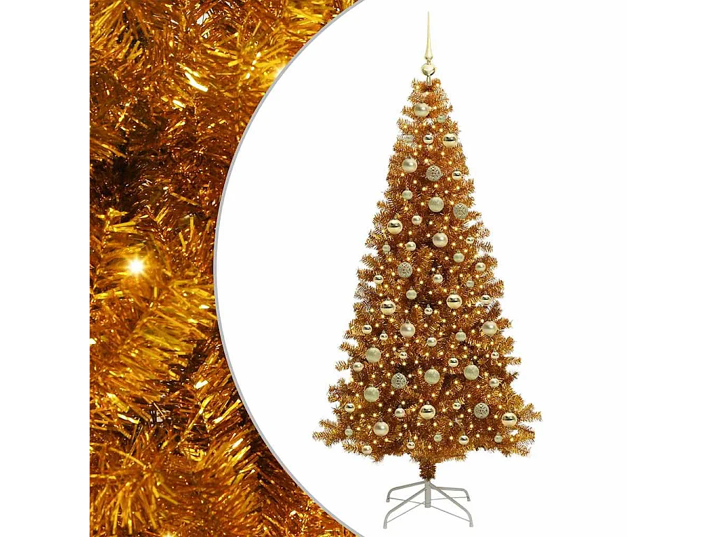 Weihnachtsbaum mit 300 LEDs mit Ständer Gold 210 cm PET