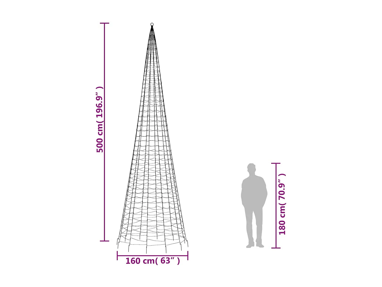 Albero di Natale a LED su asta portabandiera 1534 LED bianchi 500 cm