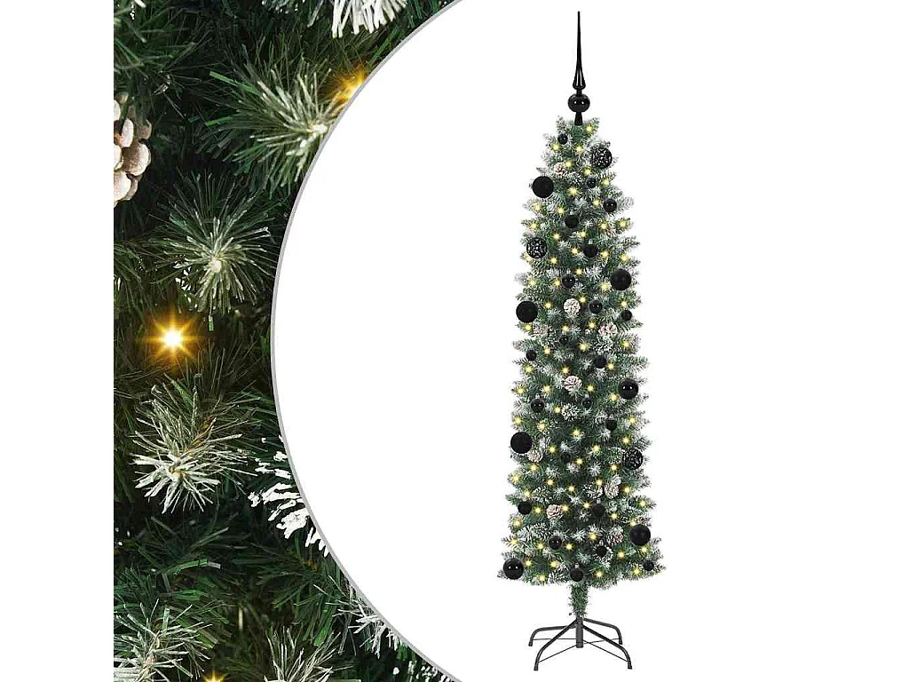 Arbre de Noël artificiel slim avec 150 LED Vert et blanc 150 cm