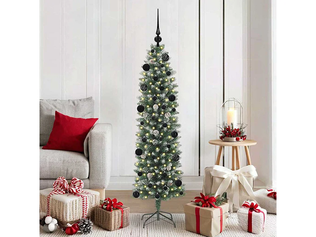 Slanke kunstkerstboom met 150 LED's Groen en wit 150 cm