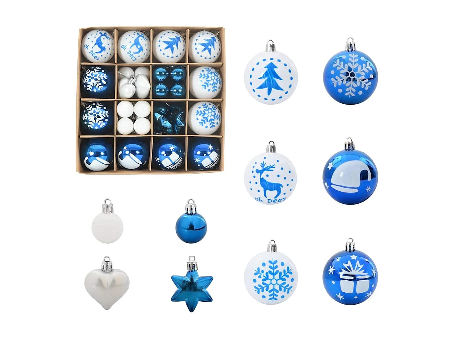 Ensemble de Boules de Noël 40 pcs Bleu et Blanc