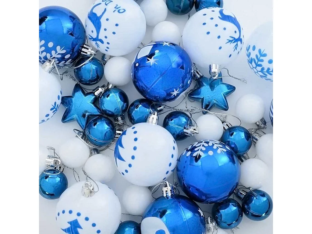 Ensemble de Boules de Noël 40 pcs Bleu et Blanc