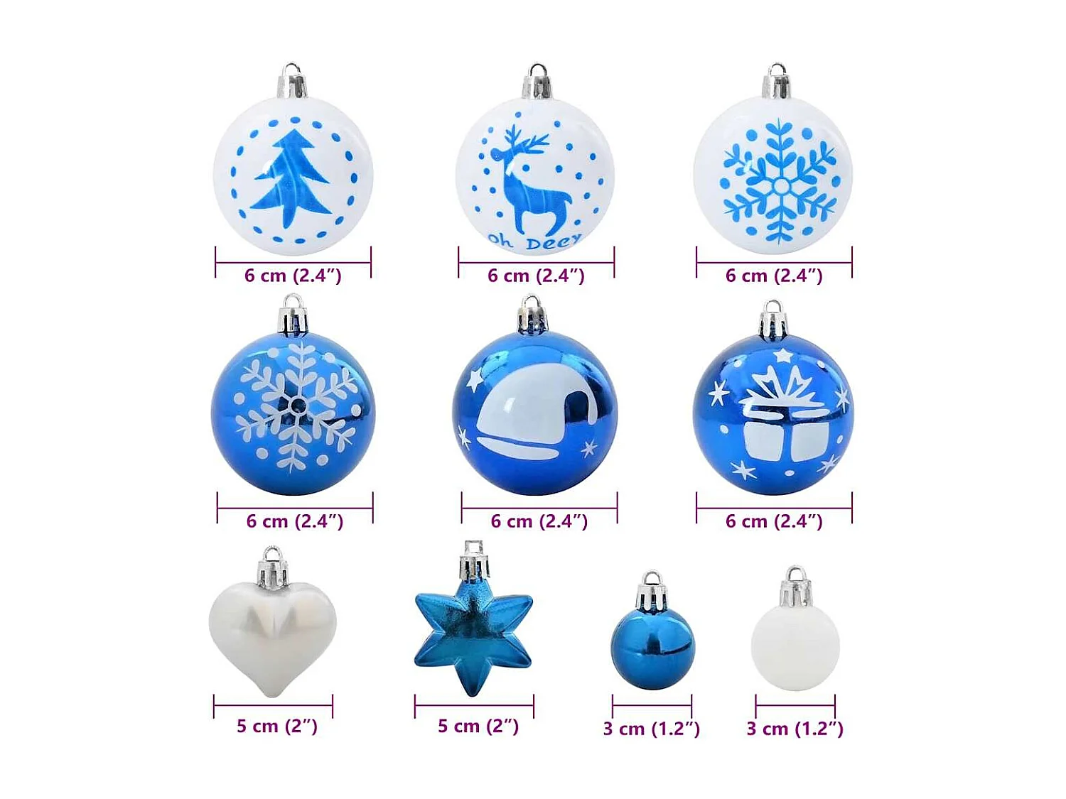 Ensemble de Boules de Noël 40 pcs Bleu et Blanc