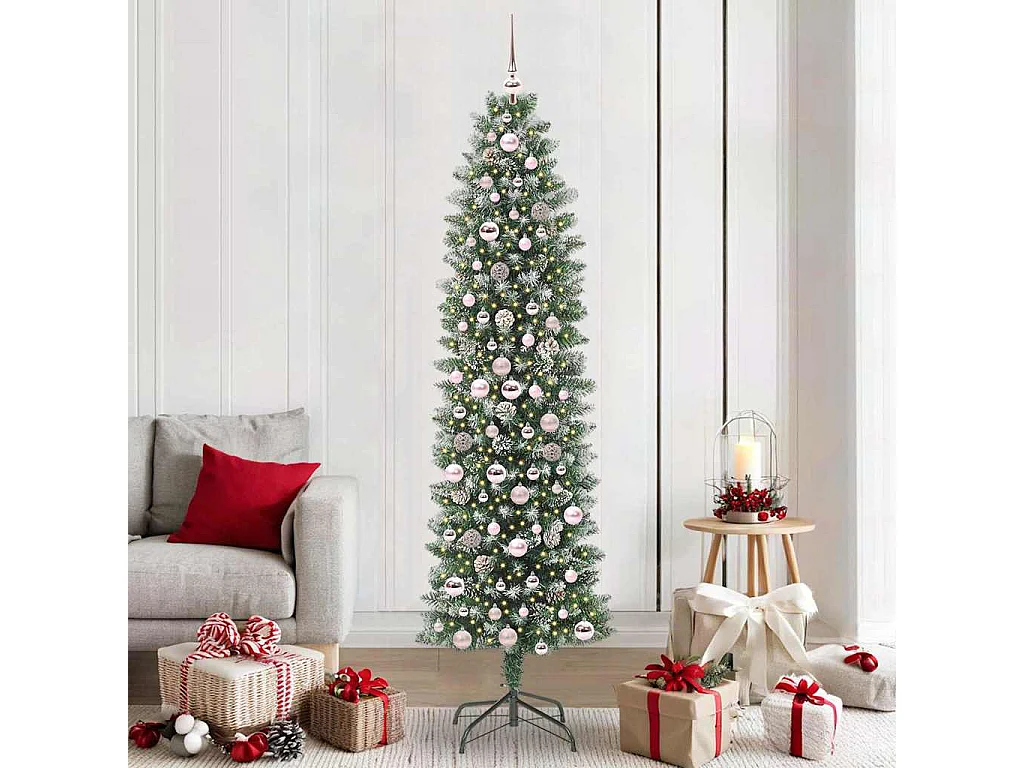 Slanke kunstkerstboom met 300 LED's Groen en wit 210 cm