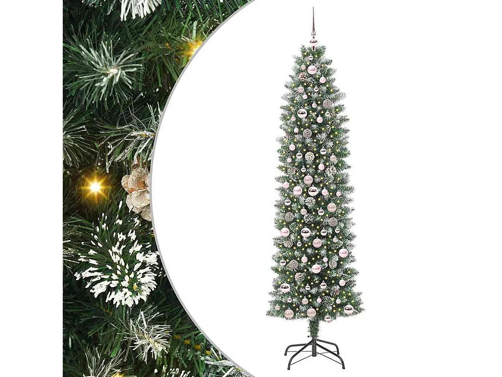 Slanke kunstkerstboom met 300 LED's Groen en wit 210 cm