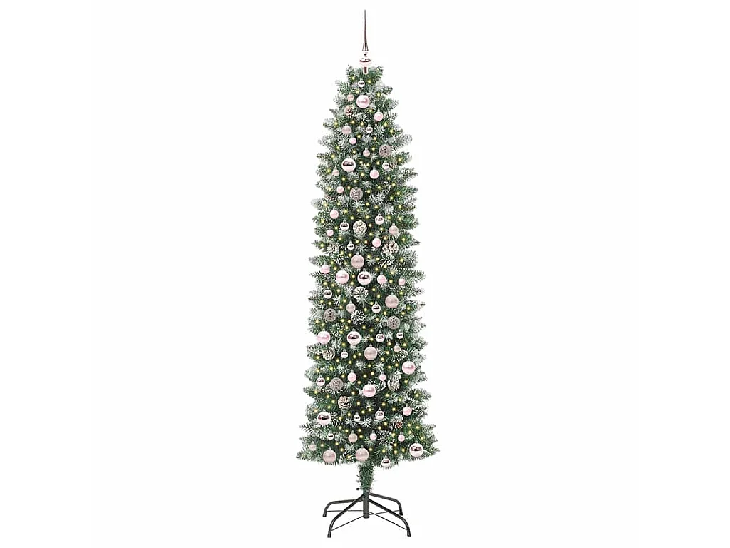 Slanke kunstkerstboom met 300 LED's Groen en wit 210 cm