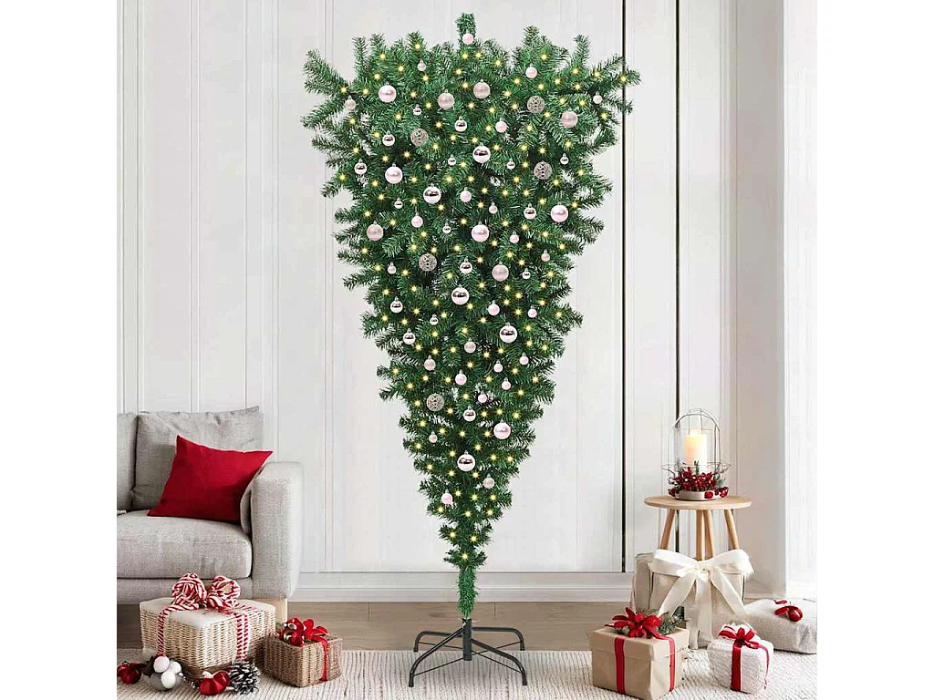 Sapin de Noël artificiel pré-éclairé inversé avec ensemble de boules