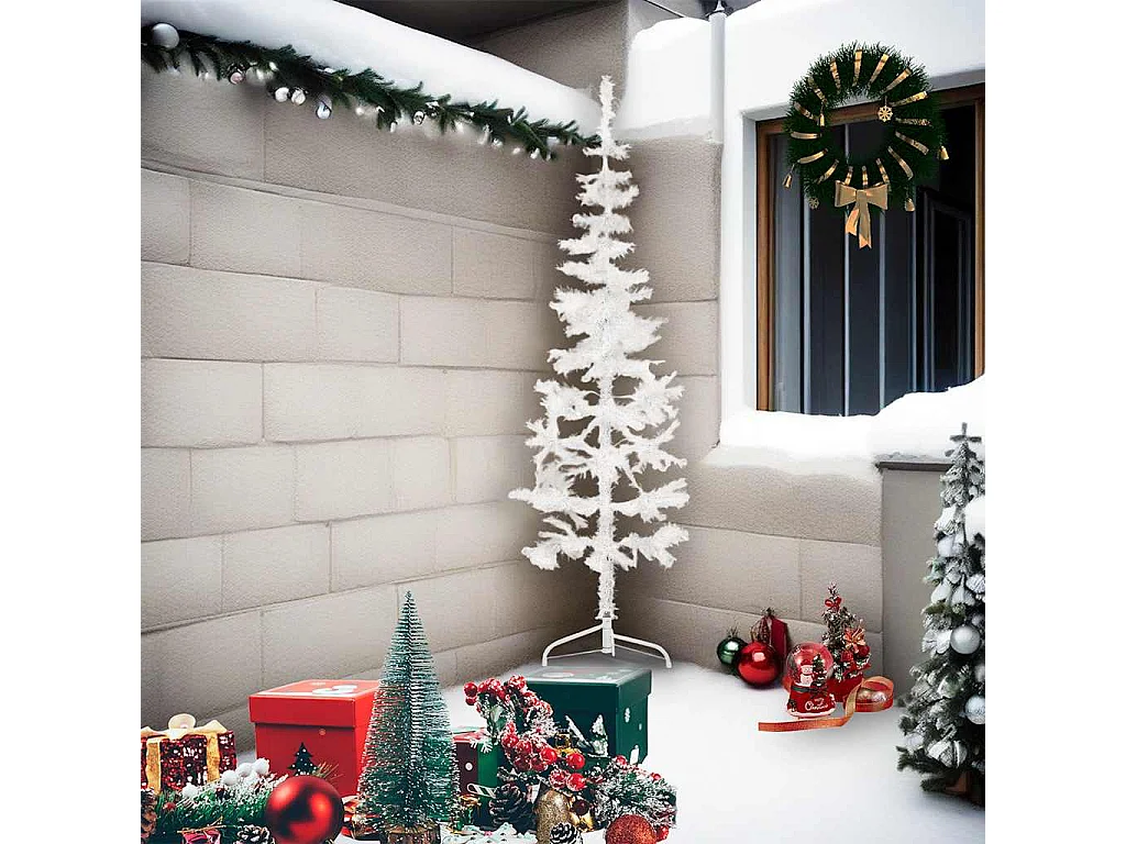 Albero di Natale artificiale mezzo sottile con supporto bianco 210 cm