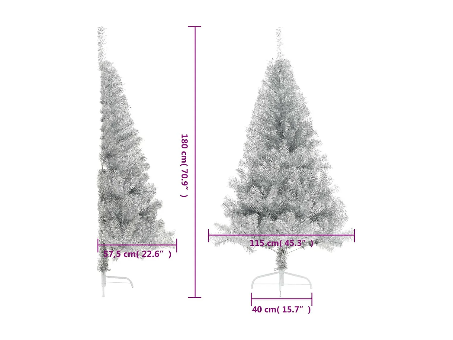 Mezzo albero di Natale artificiale con supporto argentato 180 cm PET