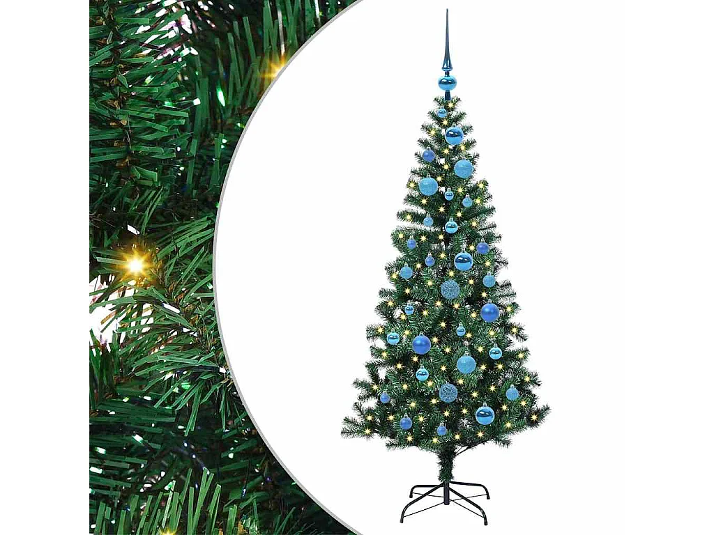 Voorverlichte kunstkerstboom groen 150 cm PVC en metaal