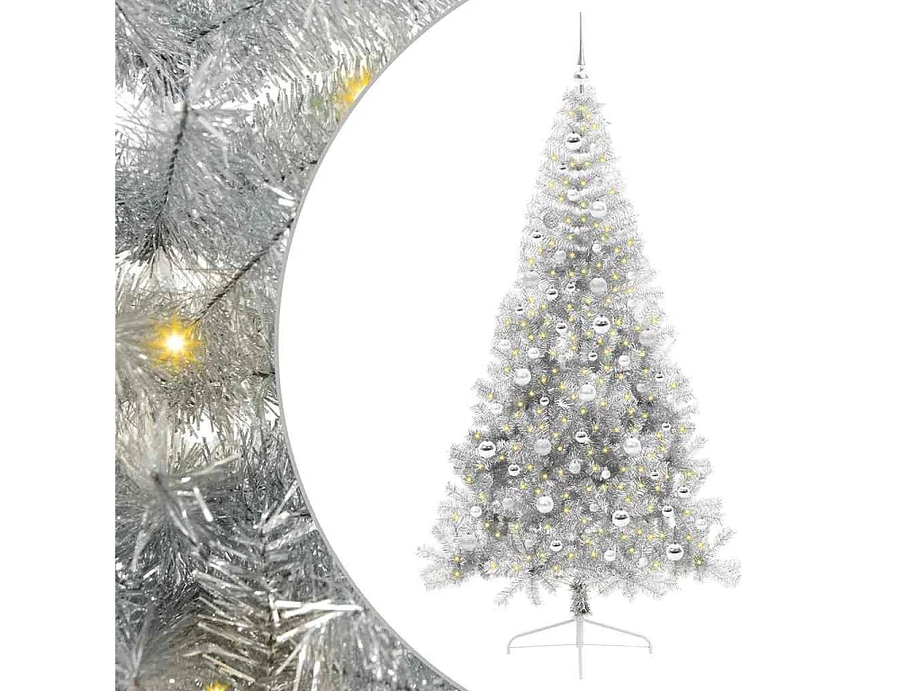 Sapin de Noël artificiel pré-éclairé Argent 210 cm PET