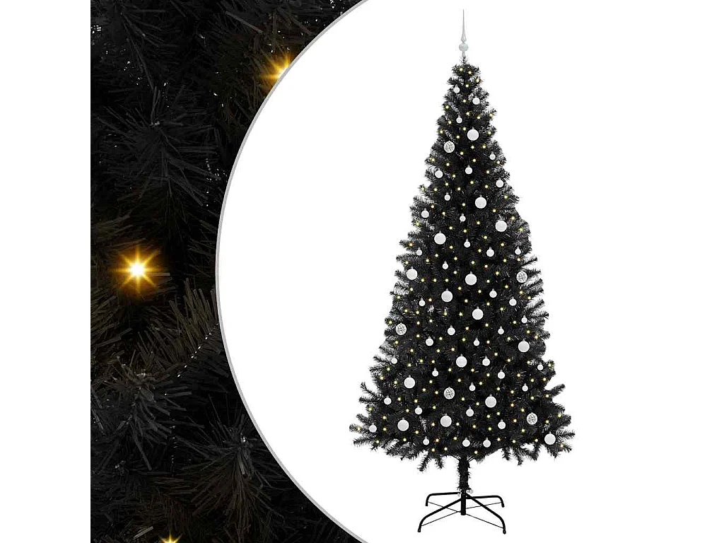 Sapin de Noël avec 300 LED avec support Noir 240 cm PVC